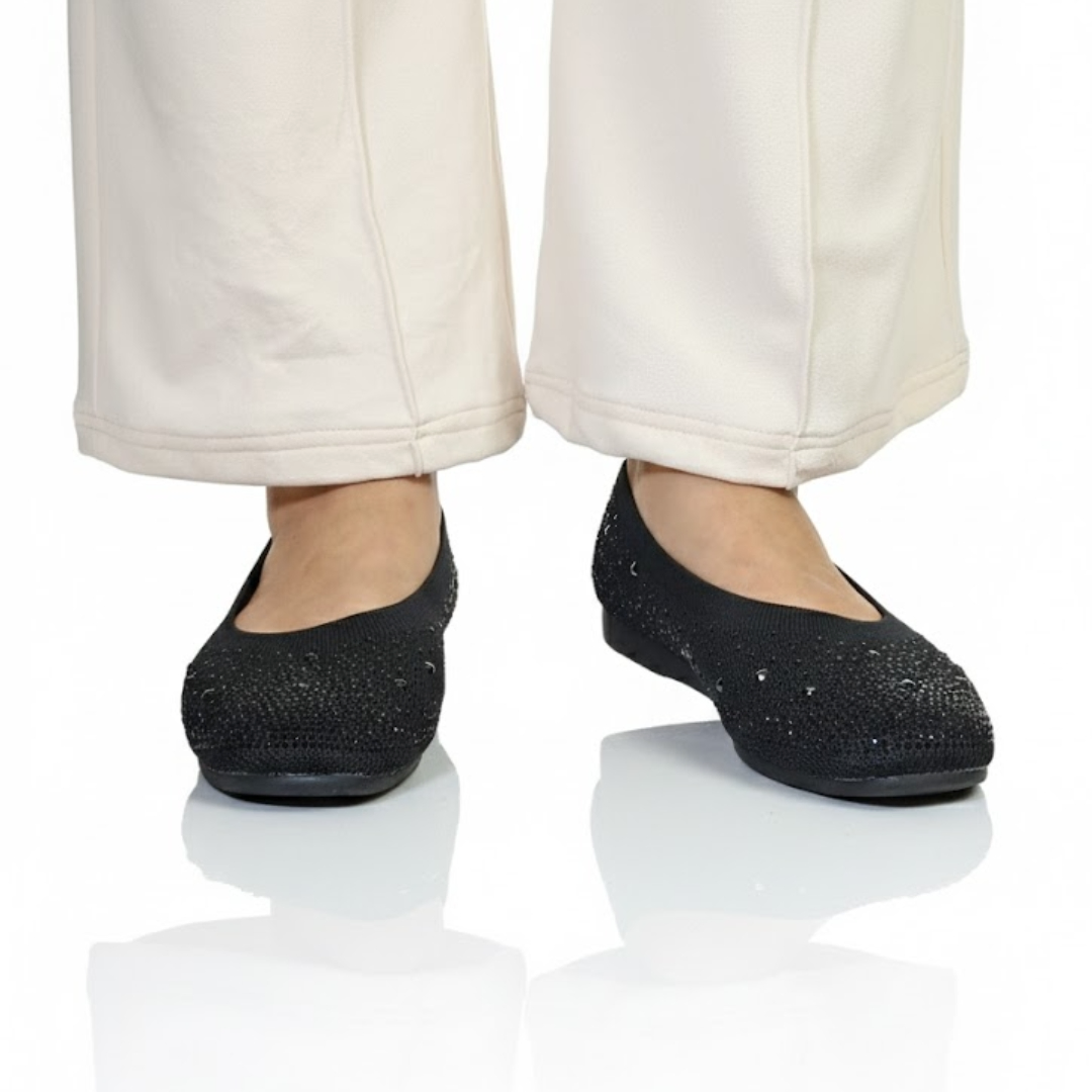 Ladies Womens Easy Slip On Diamante Party Shoes -Black